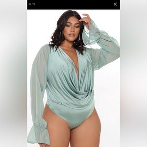 Fashion Nova Anything Could Draped Bodysuit in Sage Color size 3x